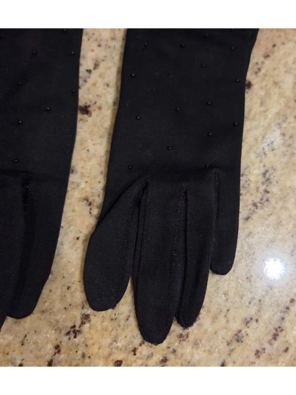 Vintage Womens One Size Stretch Nylon Black Formal Gloves Beaded 15